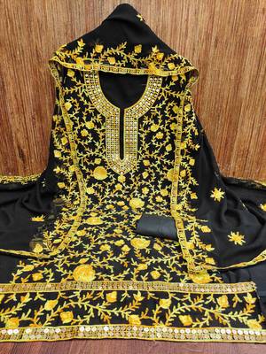yellow georgette embroidered dress material 3