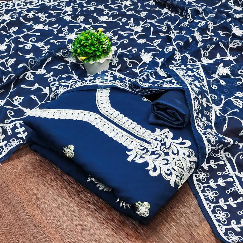 teal blue georgette sequins dress material