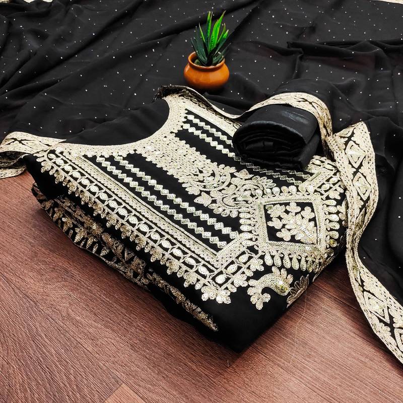 black georgette embroidered dress material