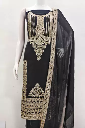 black georgette embroidered dress material