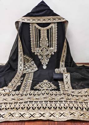 black georgette embroidered dress material 3