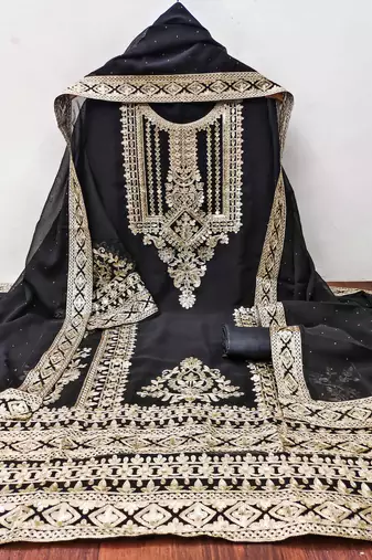 black georgette embroidered dress material