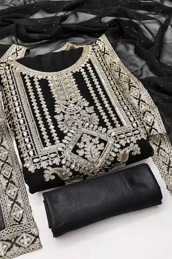 black georgette embroidered dress material