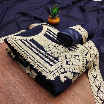 blue georgette embroidered dress material 1