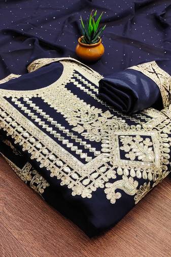 blue georgette embroidered dress material