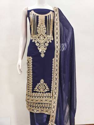 blue georgette embroidered dress material 2