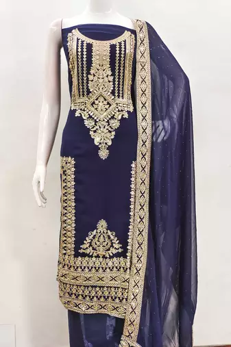 blue georgette embroidered dress material