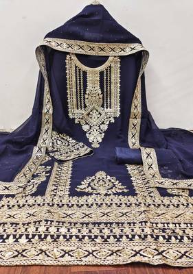 blue georgette embroidered dress material 3