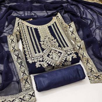 blue georgette embroidered dress material 4