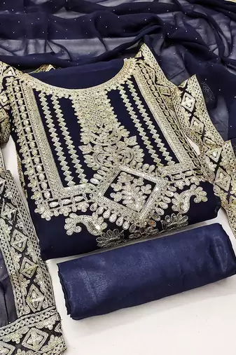 blue georgette embroidered dress material