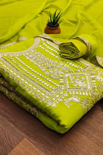 light green georgette embroidered dress material