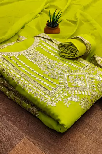 light green georgette embroidered dress material