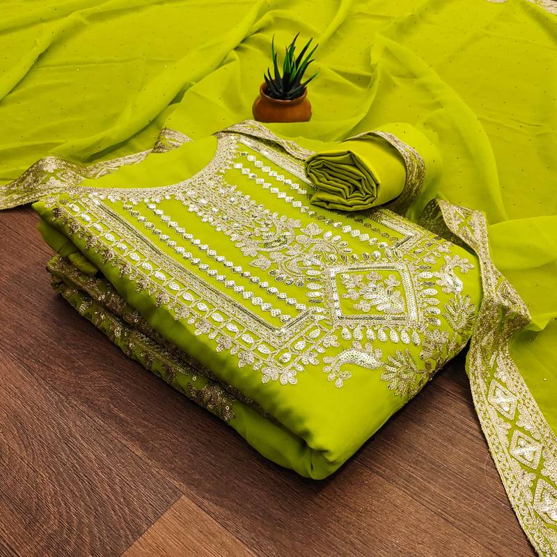 light green georgette embroidered dress material