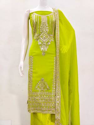 light green georgette embroidered dress material 2
