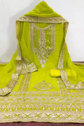 light green georgette embroidered dress material