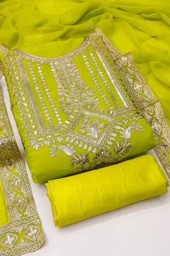 light green georgette embroidered dress material