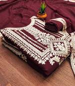 maroon georgette embroidered dress material