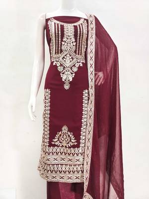 maroon georgette embroidered dress material 2