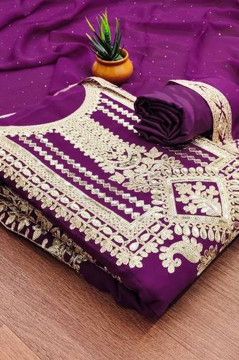 purple georgette embroidered dress material