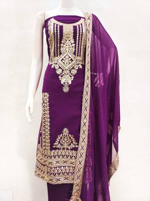 purple georgette embroidered dress material 2