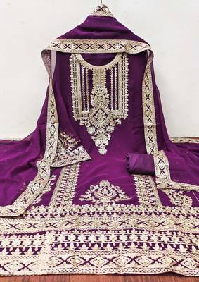 purple georgette embroidered dress material 3