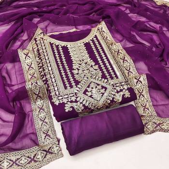 purple georgette embroidered dress material 4