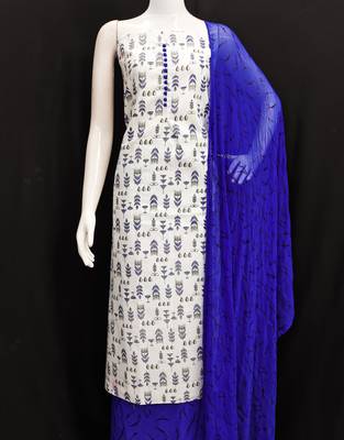 cream cotton printed dress material 2