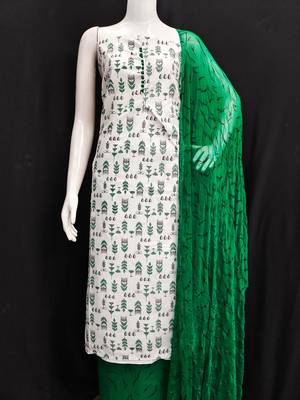 cream cotton printed dress material 2