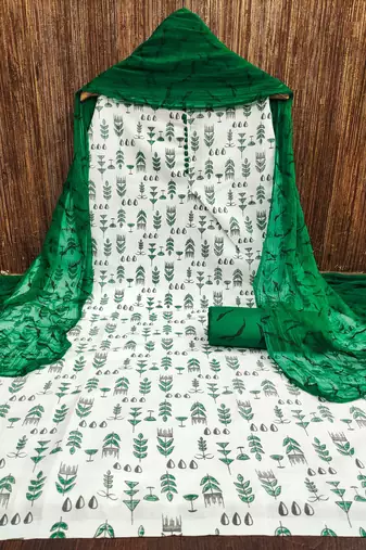 cream cotton printed dress material