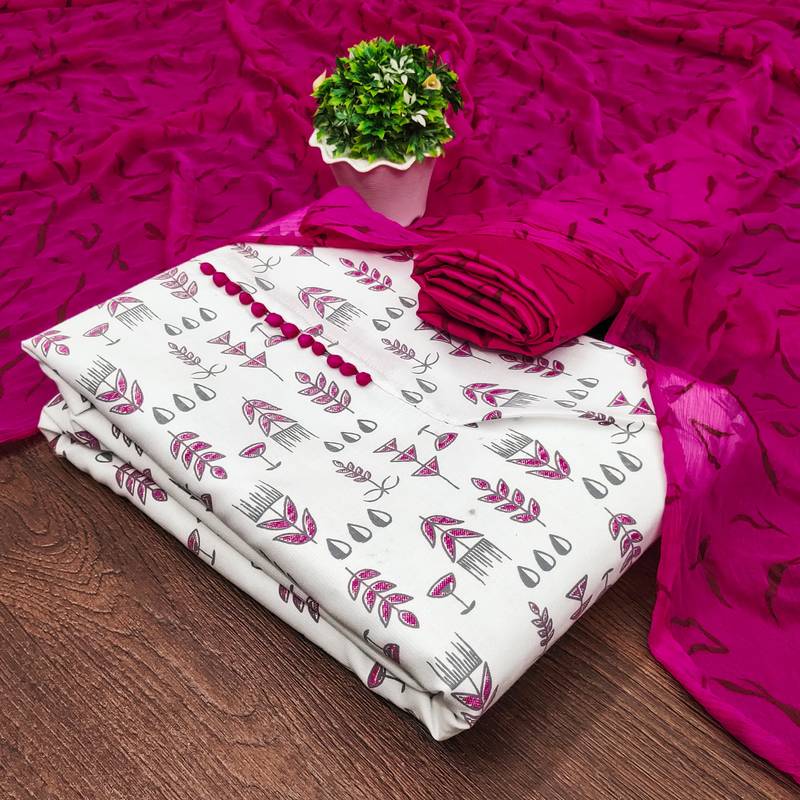 cream cotton printed dress material