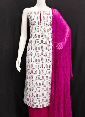 cream cotton printed dress material 2