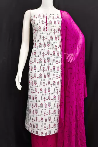 cream cotton printed dress material