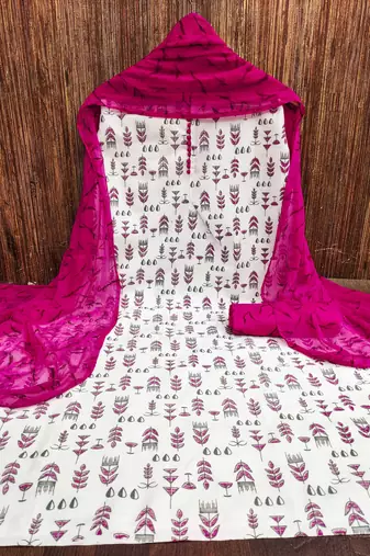 cream cotton printed dress material