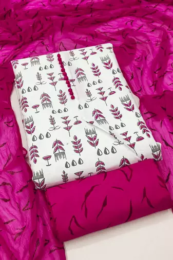 cream cotton printed dress material