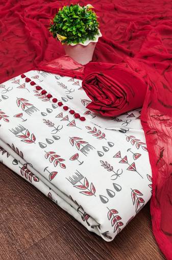 cream cotton printed dress material