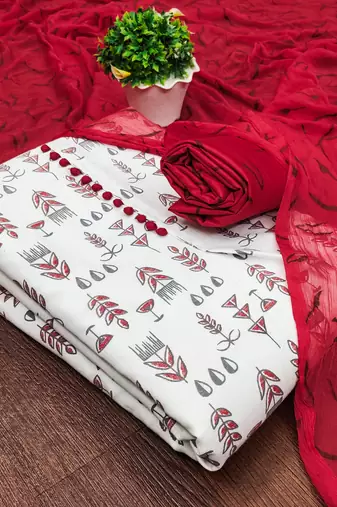 cream cotton printed dress material