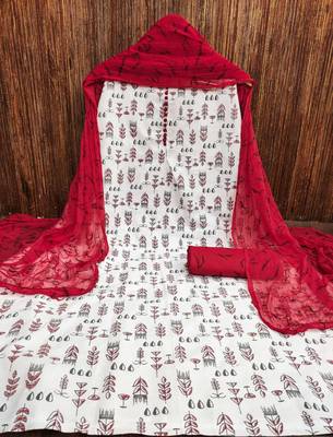 cream cotton printed dress material 3