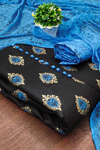 black cotton printed dress material