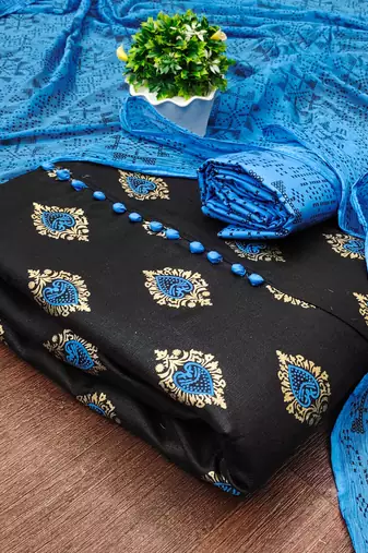 black cotton printed dress material