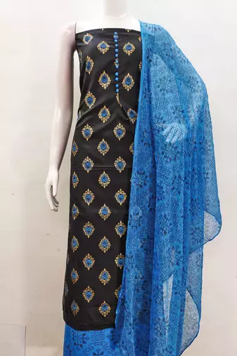 black cotton printed dress material