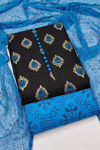 black cotton printed dress material