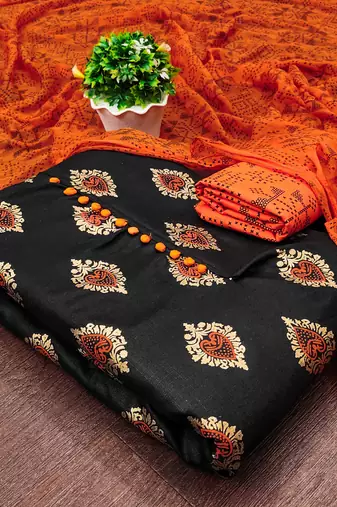 black cotton printed dress material