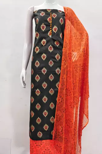 black cotton printed dress material