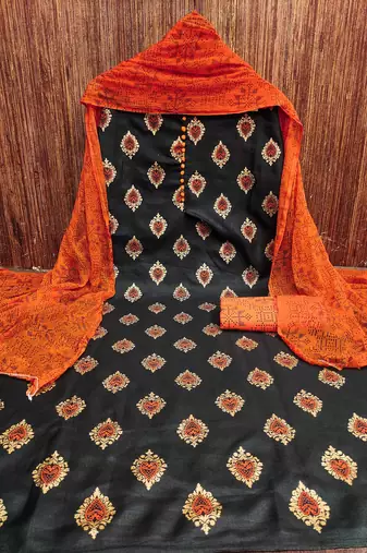black cotton printed dress material