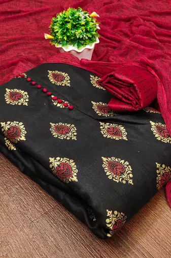 black cotton printed dress material