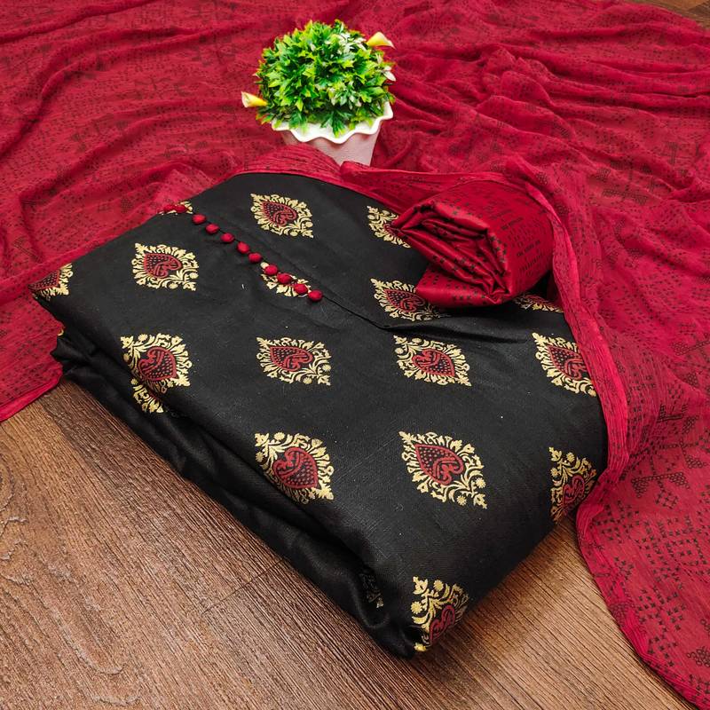 black cotton printed dress material