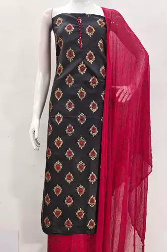 black cotton printed dress material