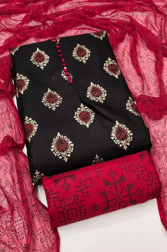 black cotton printed dress material