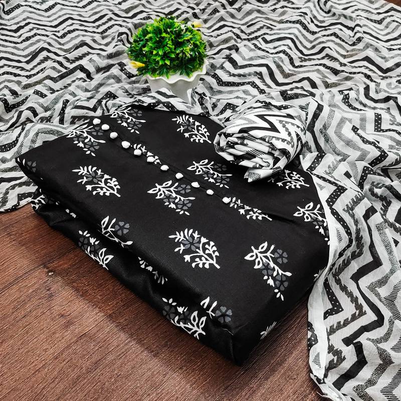 black cotton printed dress material