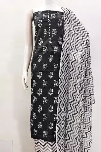 black cotton printed dress material